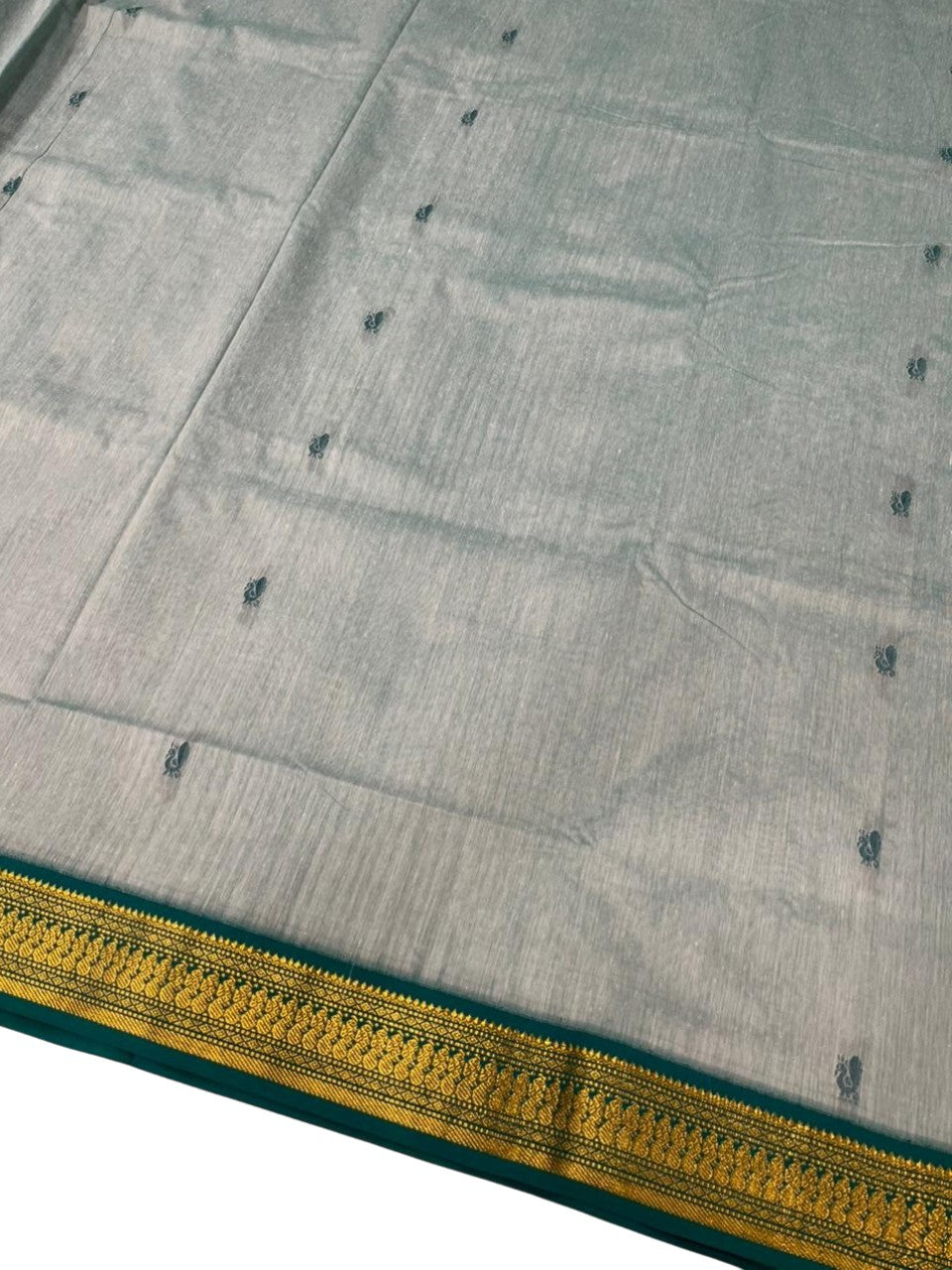 Southloom Kalyani Cotton Saree In Turquoise With Woven Work on the Body and Borders