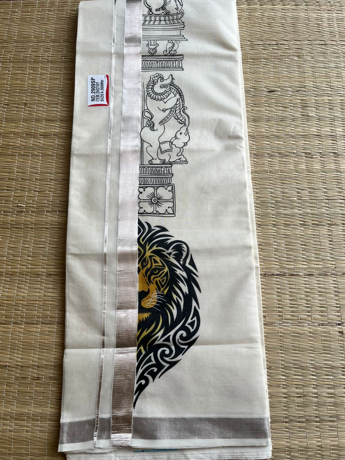 Lion Handpainted Cotton Mundu SL330