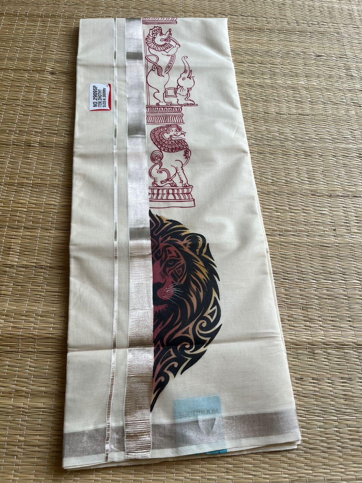 Lion Handpainted Cotton Mundu SL330