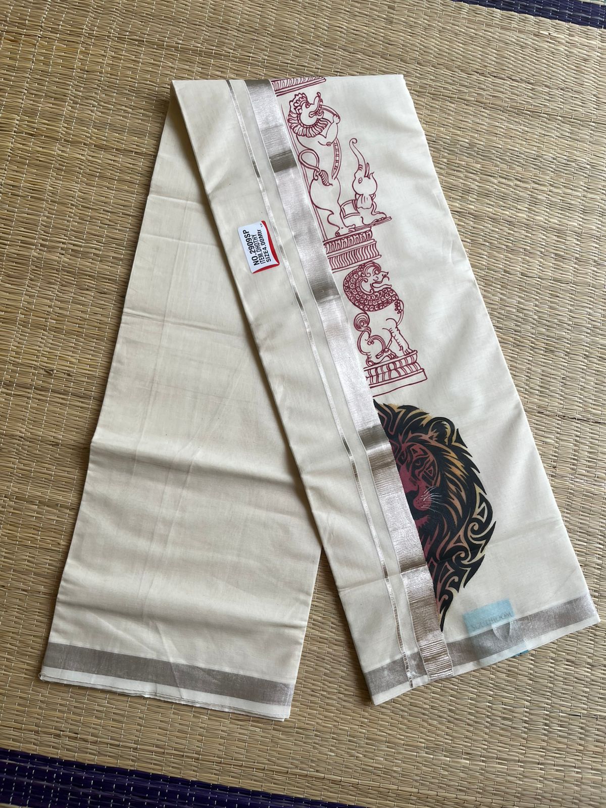 Lion Handpainted Cotton Mundu SL330