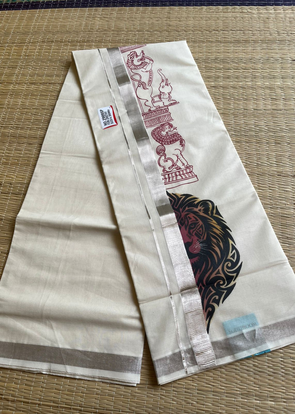 Lion Handpainted Cotton Mundu SL330