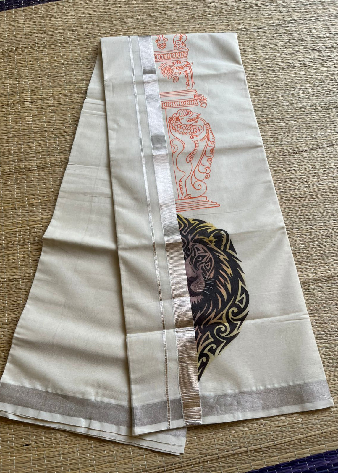 Lion Handpainted Cotton Mundu SL330