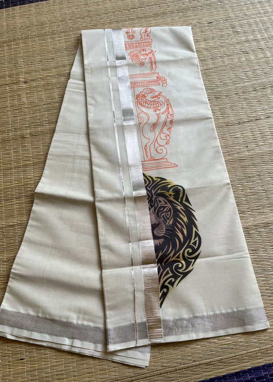 Lion Handpainted Cotton Mundu SL330