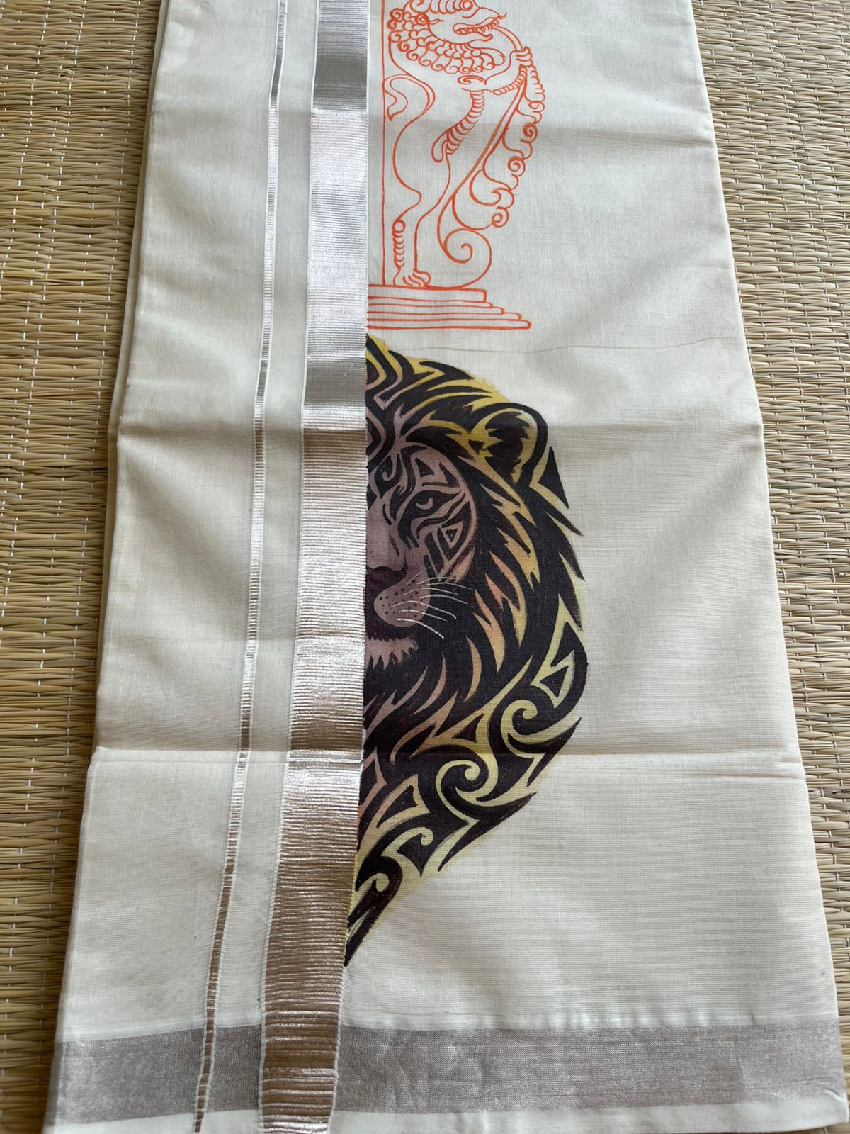 Lion Handpainted Cotton Mundu SL330