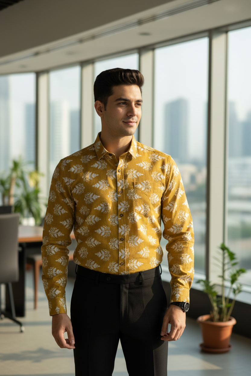 Southloom Jaipur Pure Cotton Block Printed Shirt for Men in Full Sleeve