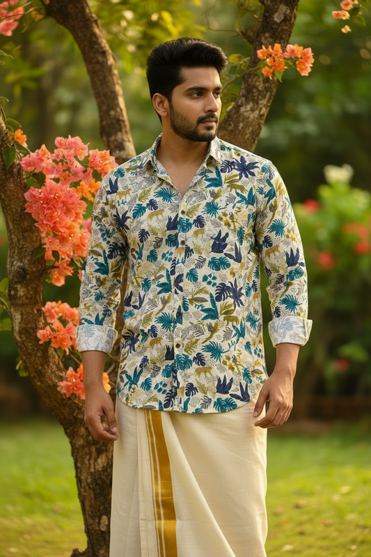 Southloom Jaipur Pure Cotton Block Printed Shirt for Men in Full Sleeve