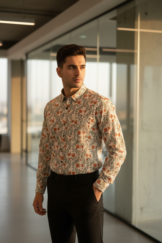Southloom Jaipur Pure Cotton Block Printed Shirt for Men in Full Sleeve