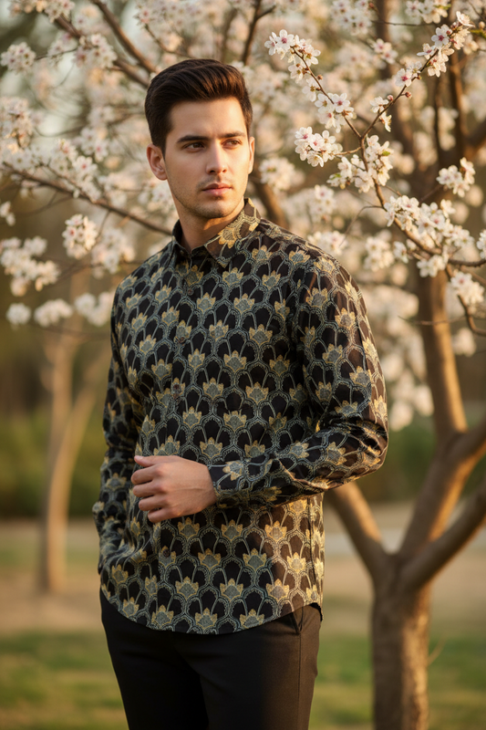 Southloom Jaipur Pure Cotton Block Printed Shirt for Men in Full Sleeve