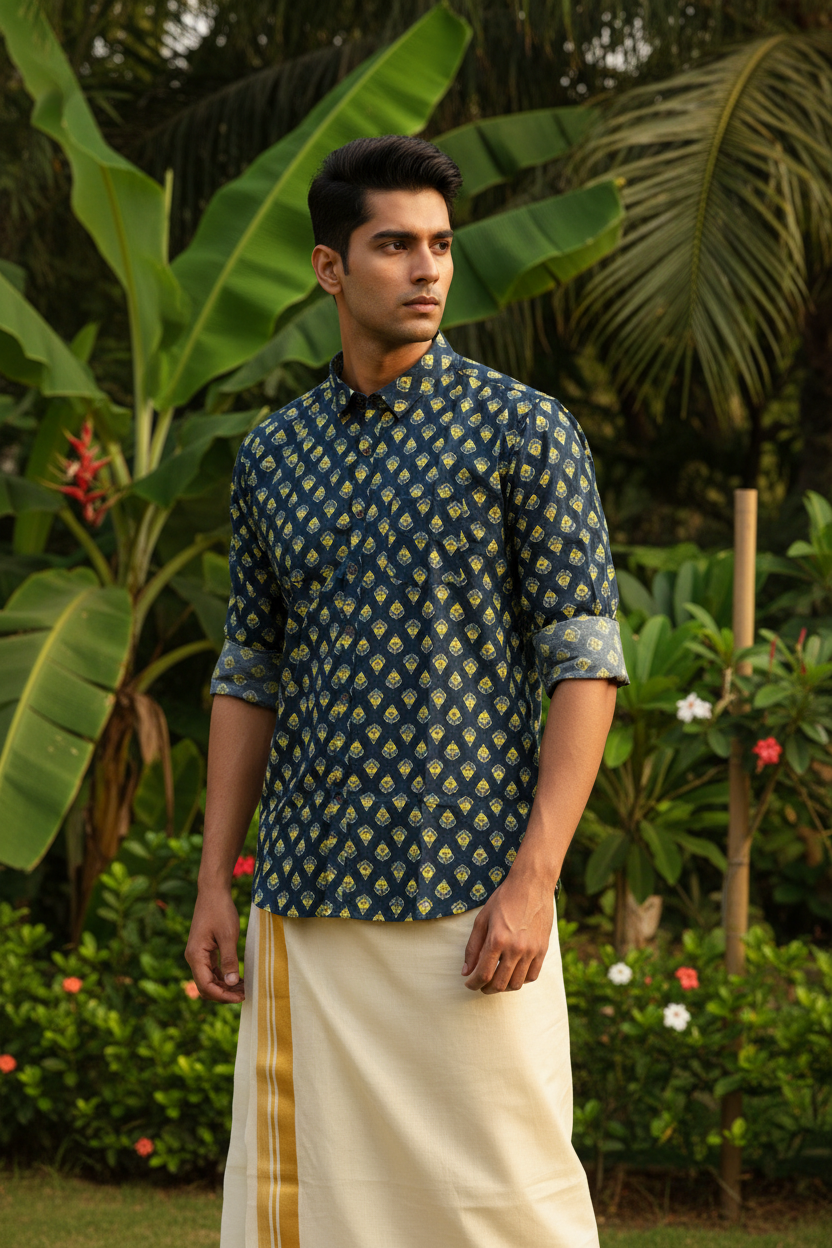 Southloom Jaipur Pure Cotton Block Printed Shirt for Men in Full Sleeve
