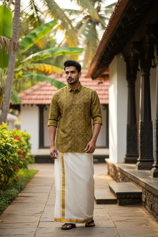 Southloom Jaipur Pure Cotton Block Printed Shirt for Men in Full Sleeve