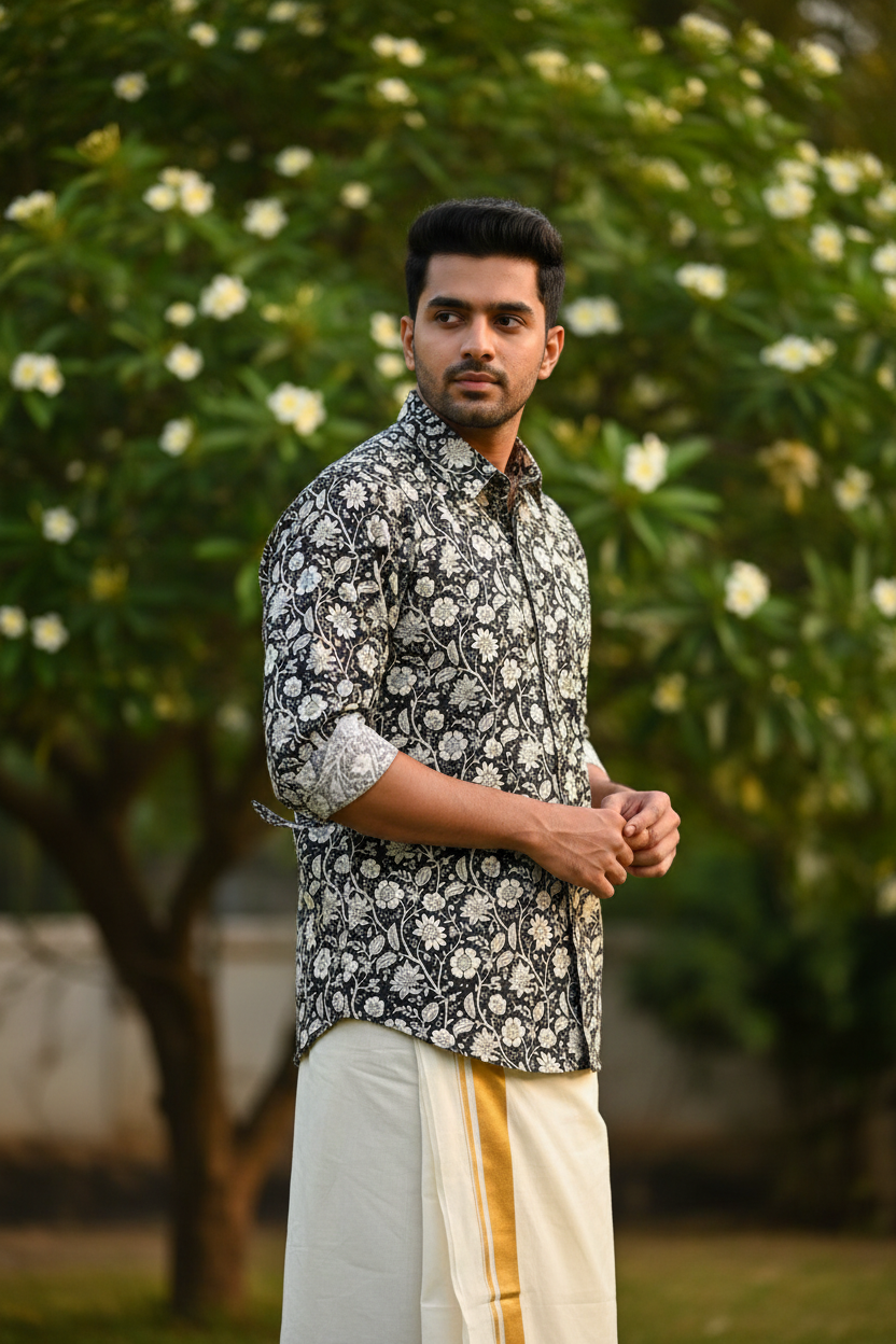 Southloom Jaipur Pure Cotton Block Printed Shirt for Men in Full Sleeve
