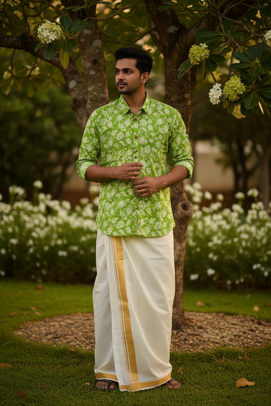 Southloom Jaipur Pure Cotton Block Printed Shirt for Men in Full Sleeve