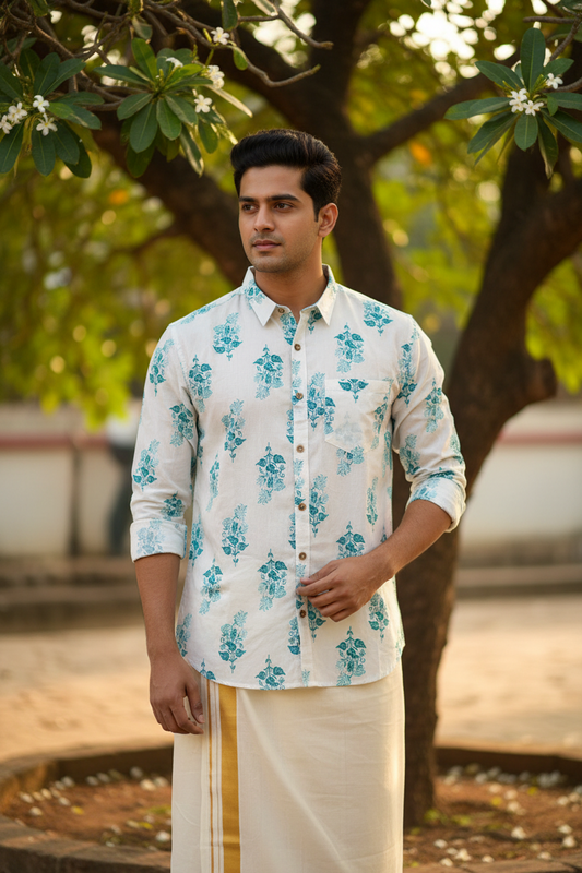 Southloom Jaipur Pure Cotton Block Printed Shirt for Men in Full Sleeve