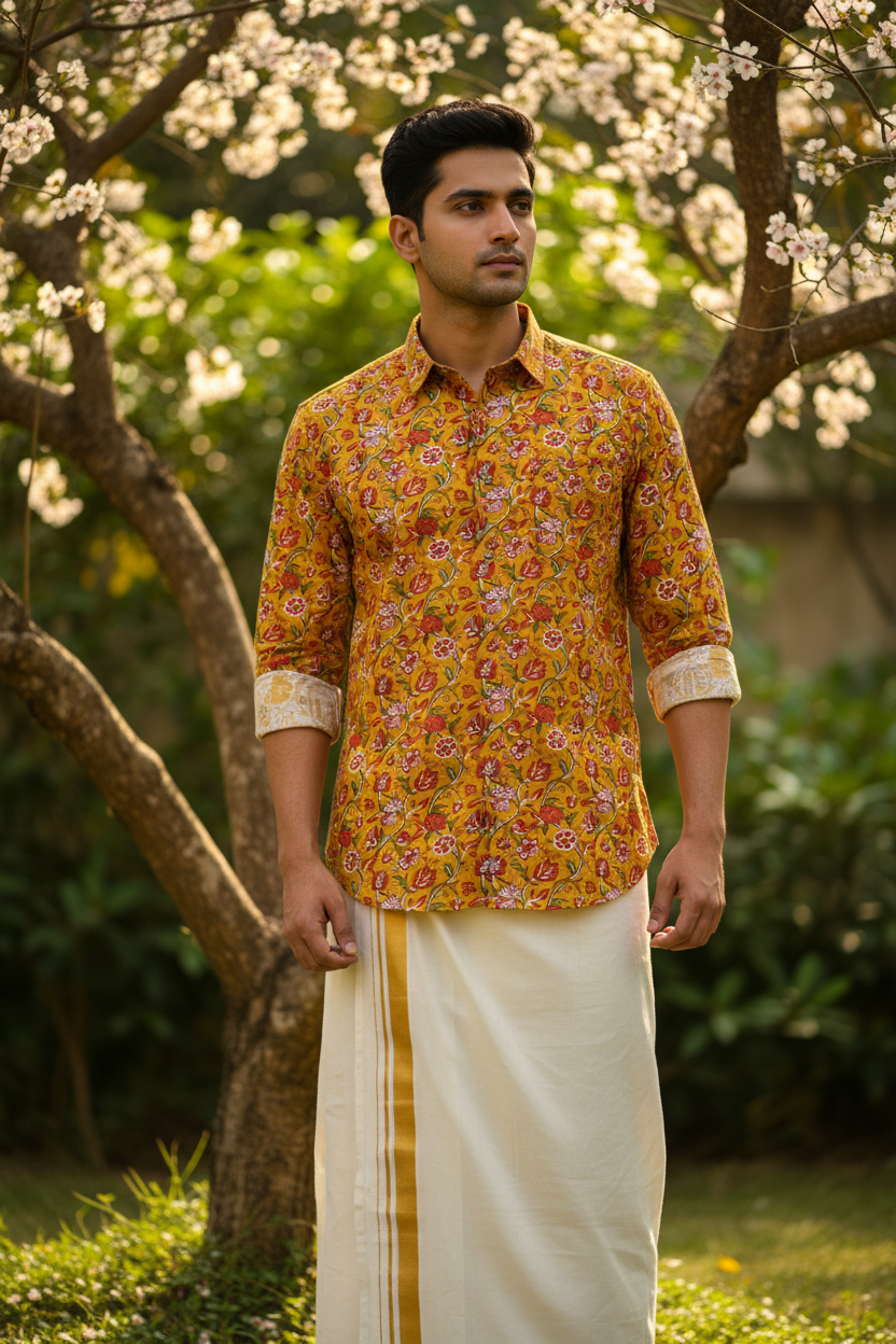 Southloom Jaipur Pure Cotton Block Printed Shirt for Men in Full Sleeve