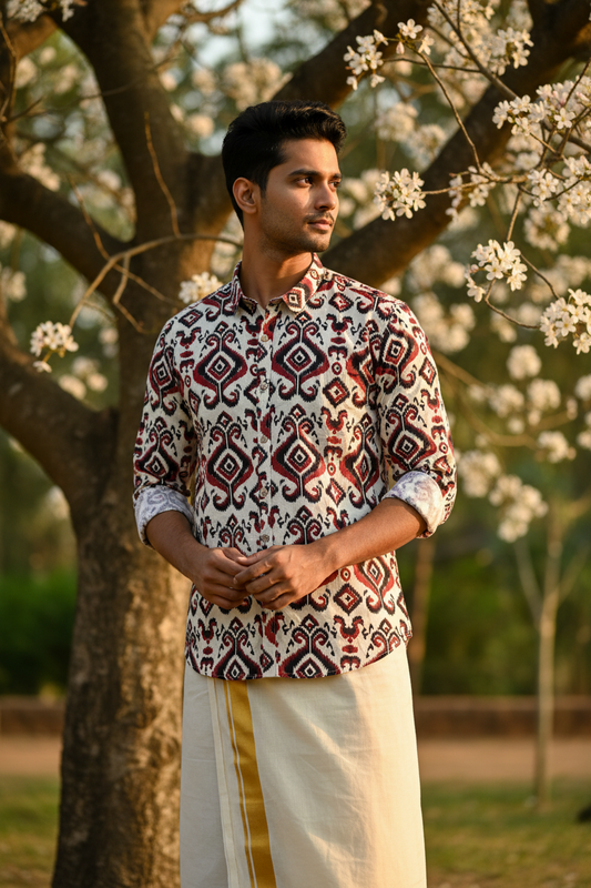 Southloom Jaipur Pure Cotton Block Printed Shirt for Men in Full Sleeve