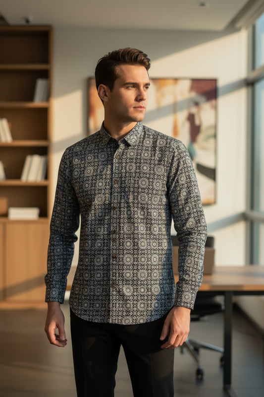 Southloom Jaipur Pure Cotton Block Printed Shirt for Men in Full Sleeve
