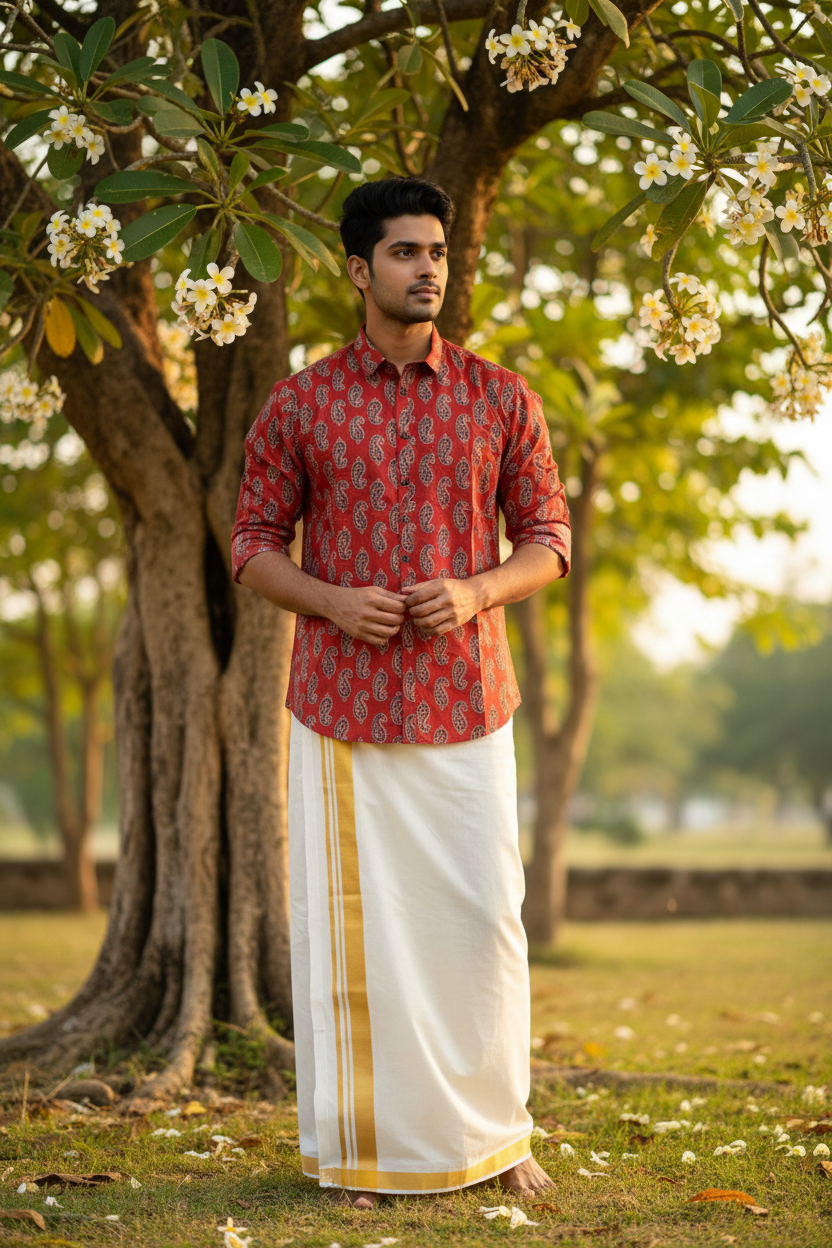 Southloom Jaipur Pure Cotton Block Printed Shirt for Men in Full Sleeve