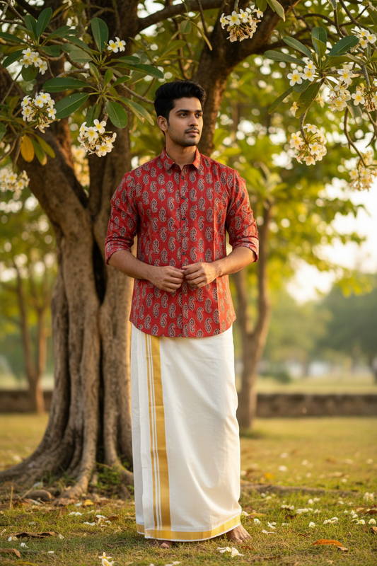 Southloom Jaipur Pure Cotton Block Printed Shirt for Men in Full Sleeve