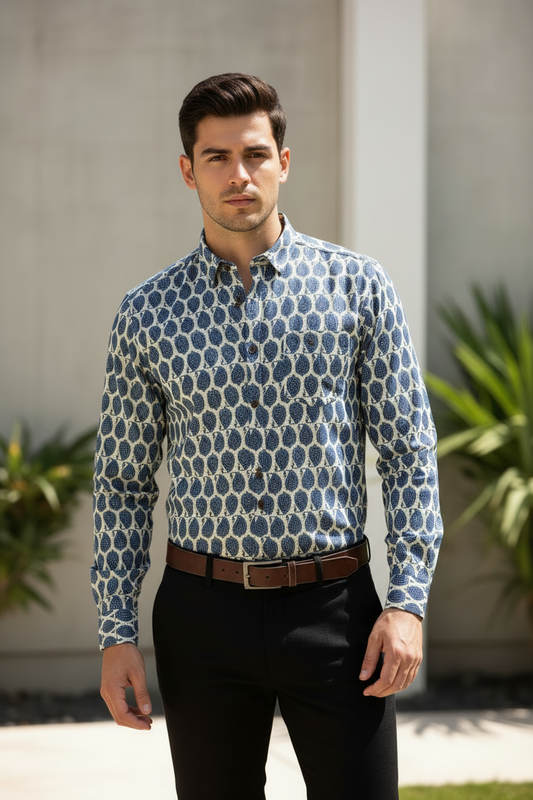 Southloom Jaipur Pure Cotton Block Printed Shirt for Men in Full Sleeve