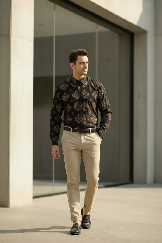 Southloom Jaipur Pure Cotton Block Printed Shirt for Men in Full Sleeve