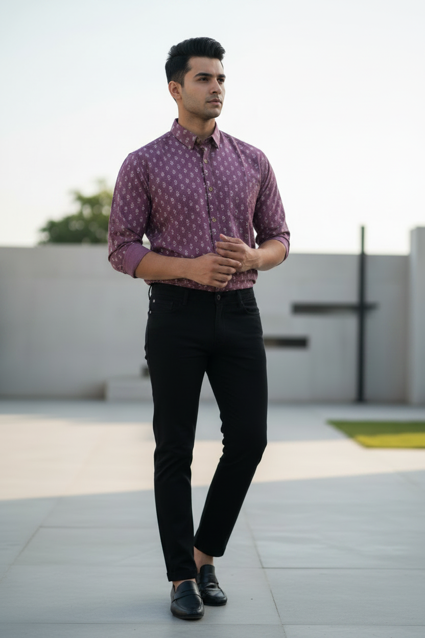 Southloom Jaipur Pure Cotton Block Printed Shirt for Men in Full Sleeve