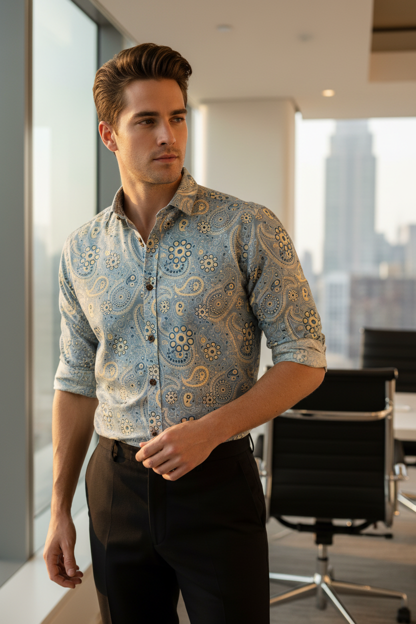 Southloom Jaipur Pure Cotton Block Printed Shirt for Men in Full Sleeve