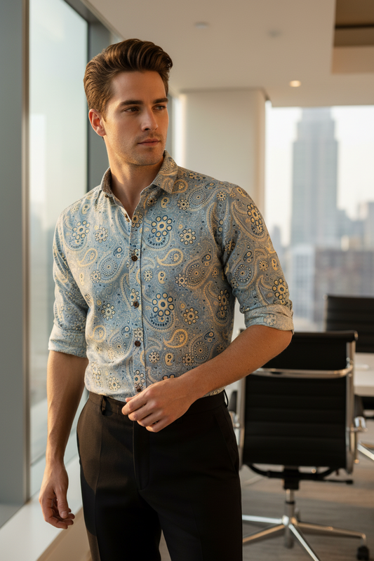 Southloom Jaipur Pure Cotton Block Printed Shirt for Men in Full Sleeve