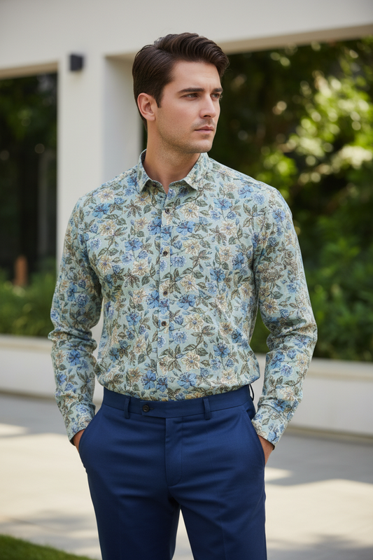 Southloom Jaipur Pure Cotton Block Printed Shirt for Men in Full Sleeve