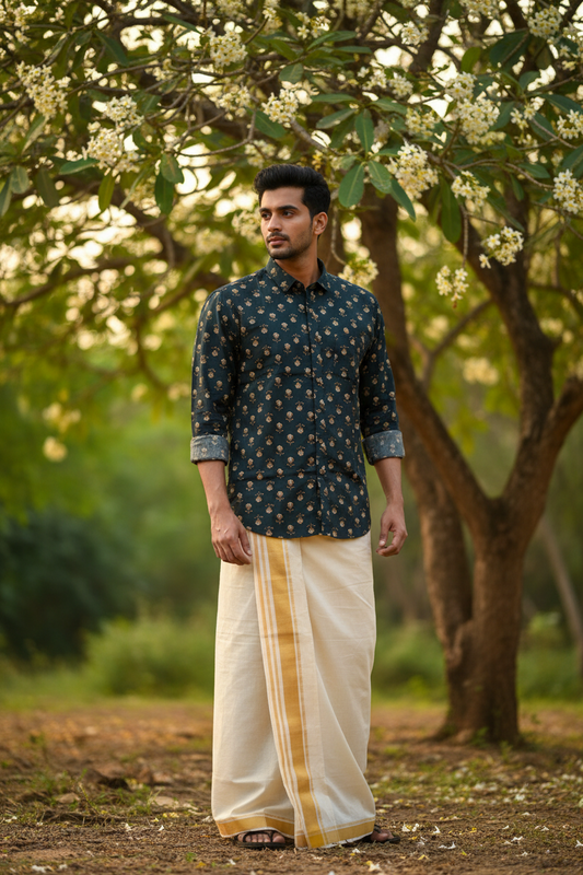 Southloom Jaipur Pure Cotton Block Printed Shirt for Men in Full Sleeve