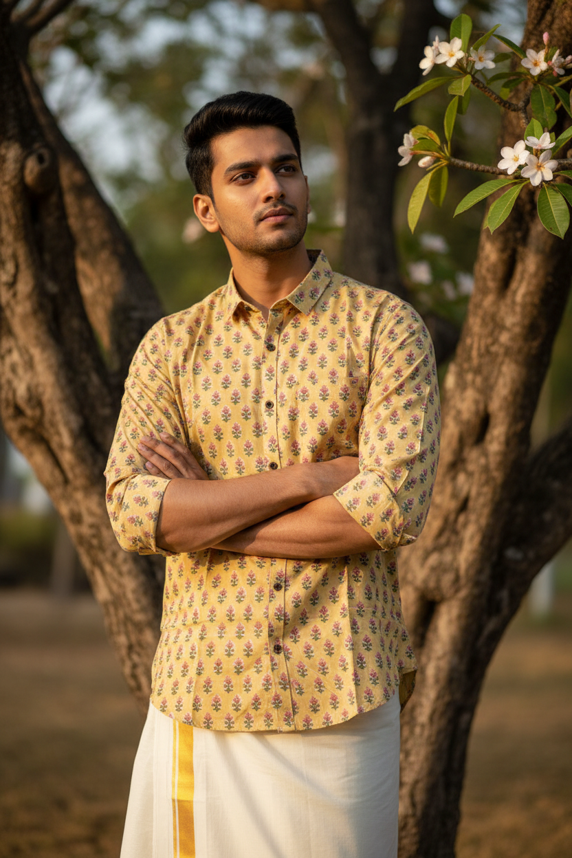 Southloom Jaipur Pure Cotton Block Printed Shirt for Men in Full Sleeve