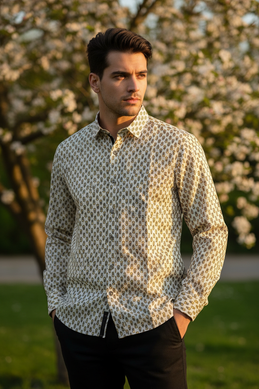 Southloom Jaipur Pure Cotton Block Printed Shirt for Men in Full Sleeve