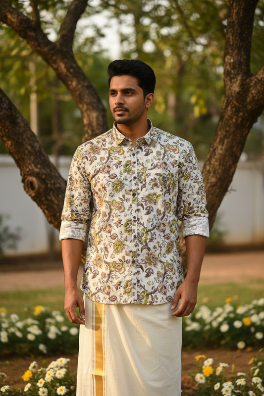 Southloom Jaipur Pure Cotton Block Printed Shirt for Men in Full Sleeve