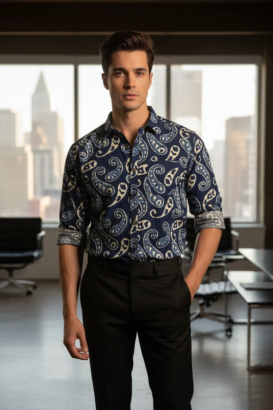 Southloom Jaipur Pure Cotton Block Printed Shirt for Men in Full Sleeve