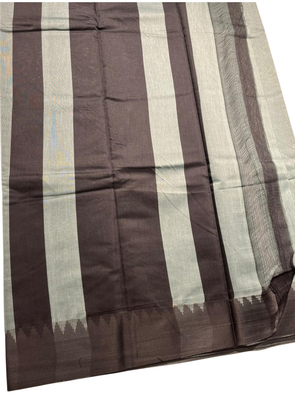 Southloom Kerala Linen Cotton Saree With Temple Design on the Border of the Saree