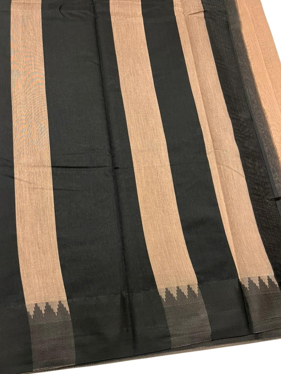 Southloom Kerala Linen Cotton Saree With Temple Design on the Border of the Saree