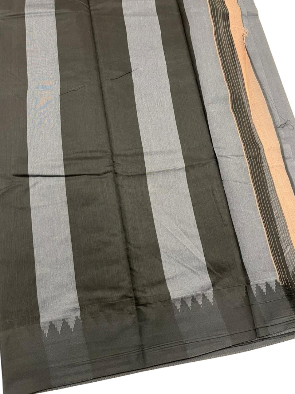 Southloom Kerala Linen Cotton Saree With Temple Design on the Border