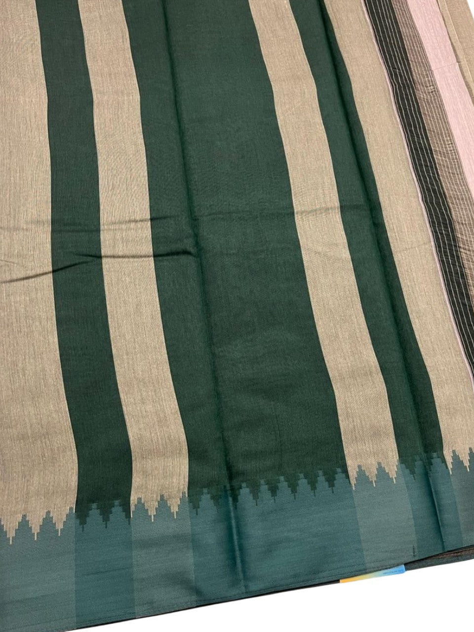 Southloom Kerala Linen Cotton Saree With Temple Design on the Border of the Saree