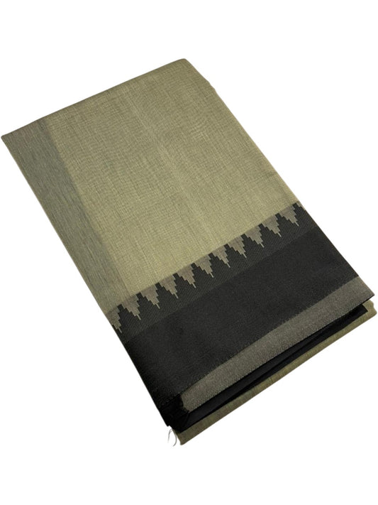 Southloom Kerala Linen Cotton Saree With Temple Design on the Border of the Saree