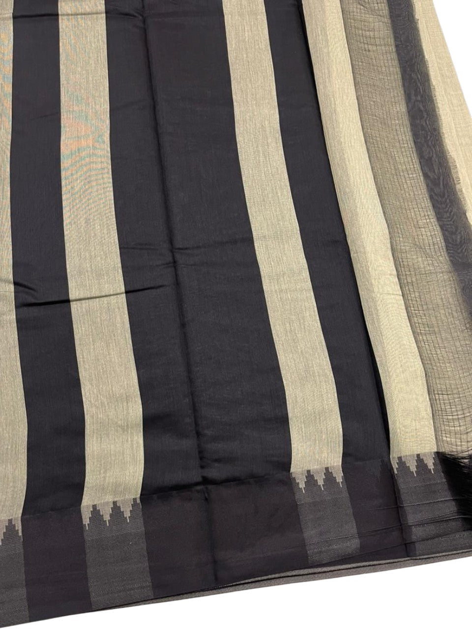 Southloom Kerala Linen Cotton Saree With Temple Design on the Border of the Saree