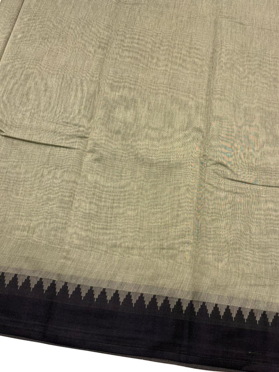 Southloom Kerala Linen Cotton Saree With Temple Design on the Border of the Saree