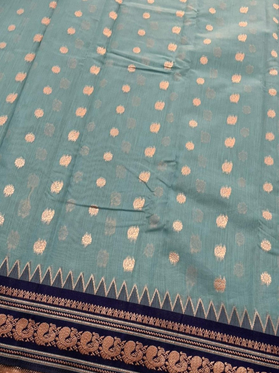 Southloom Kerala Cotton Silk With Woven Work On the Body With Turquoise Blue