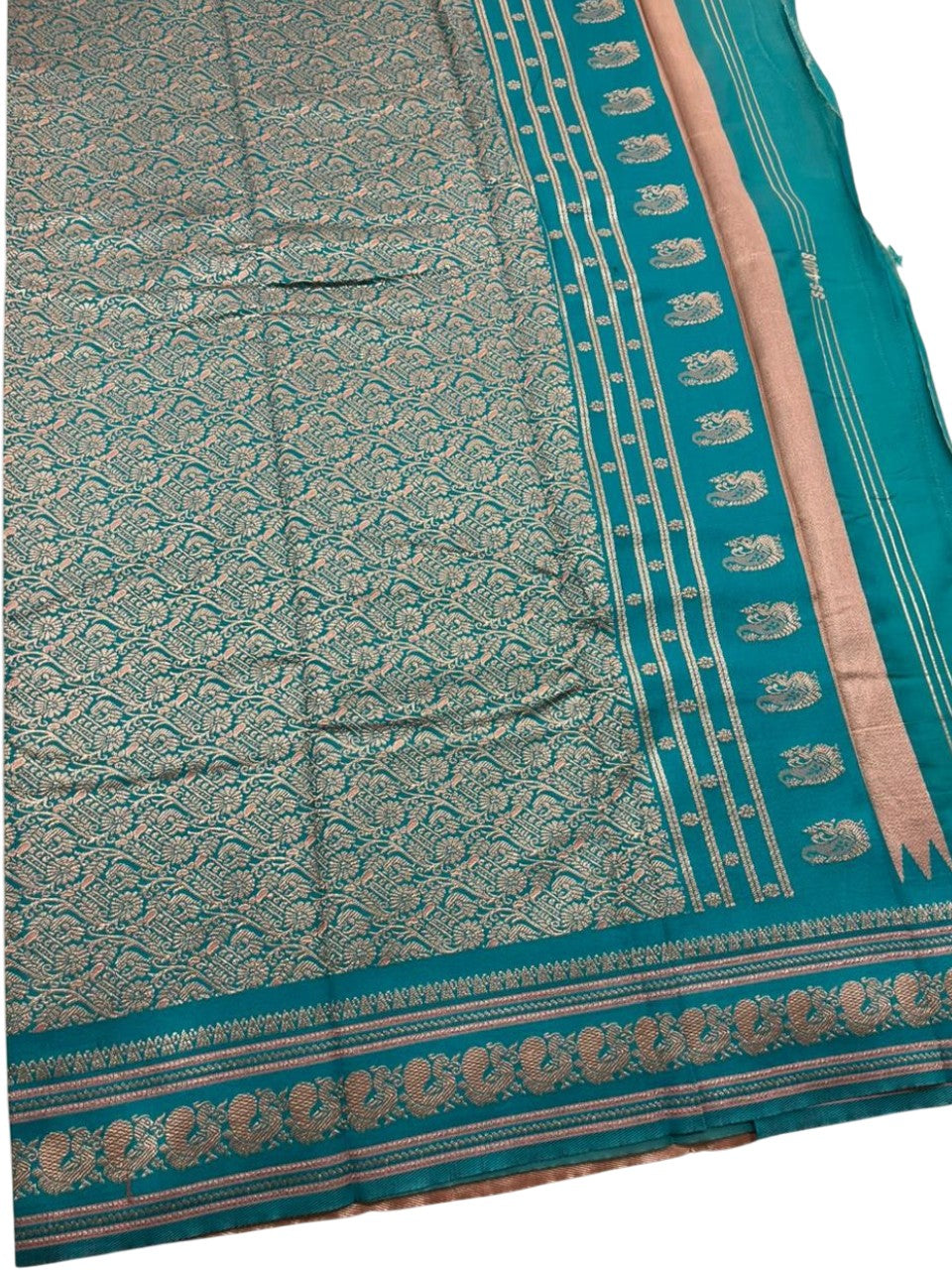 Southloom Kerala Cotton Silk With Woven Work On the Body With Pink And Turquoise Blue