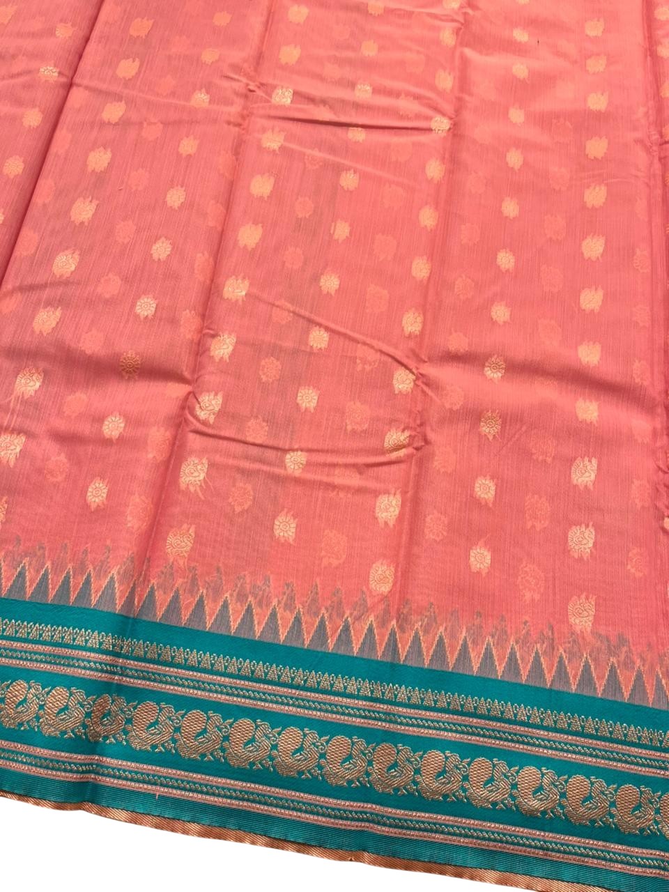 Southloom Kerala Cotton Silk With Woven Work On the Body With Pink And Turquoise Blue