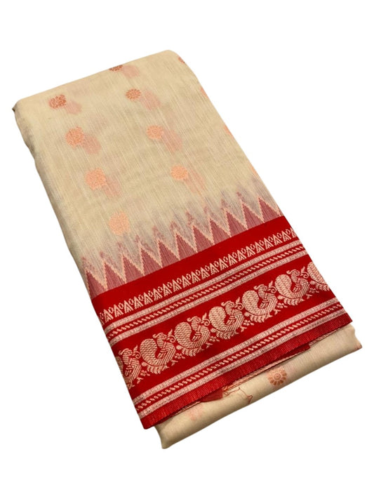 Southloom Kerala Cotton Silk With Woven Work On the Body With Beige And Red