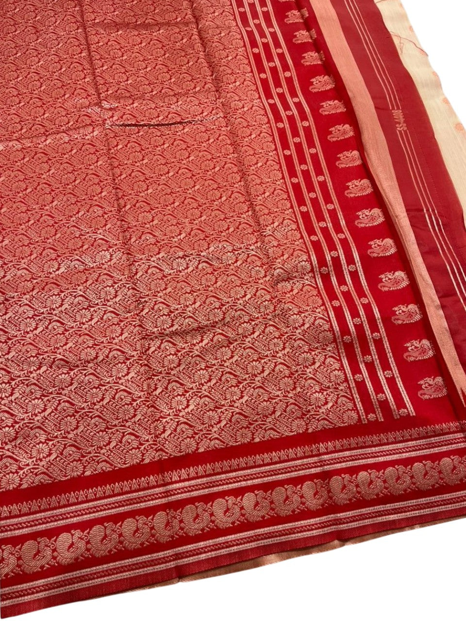 Southloom Kerala Cotton Silk With Woven Work On the Body With Beige And Red