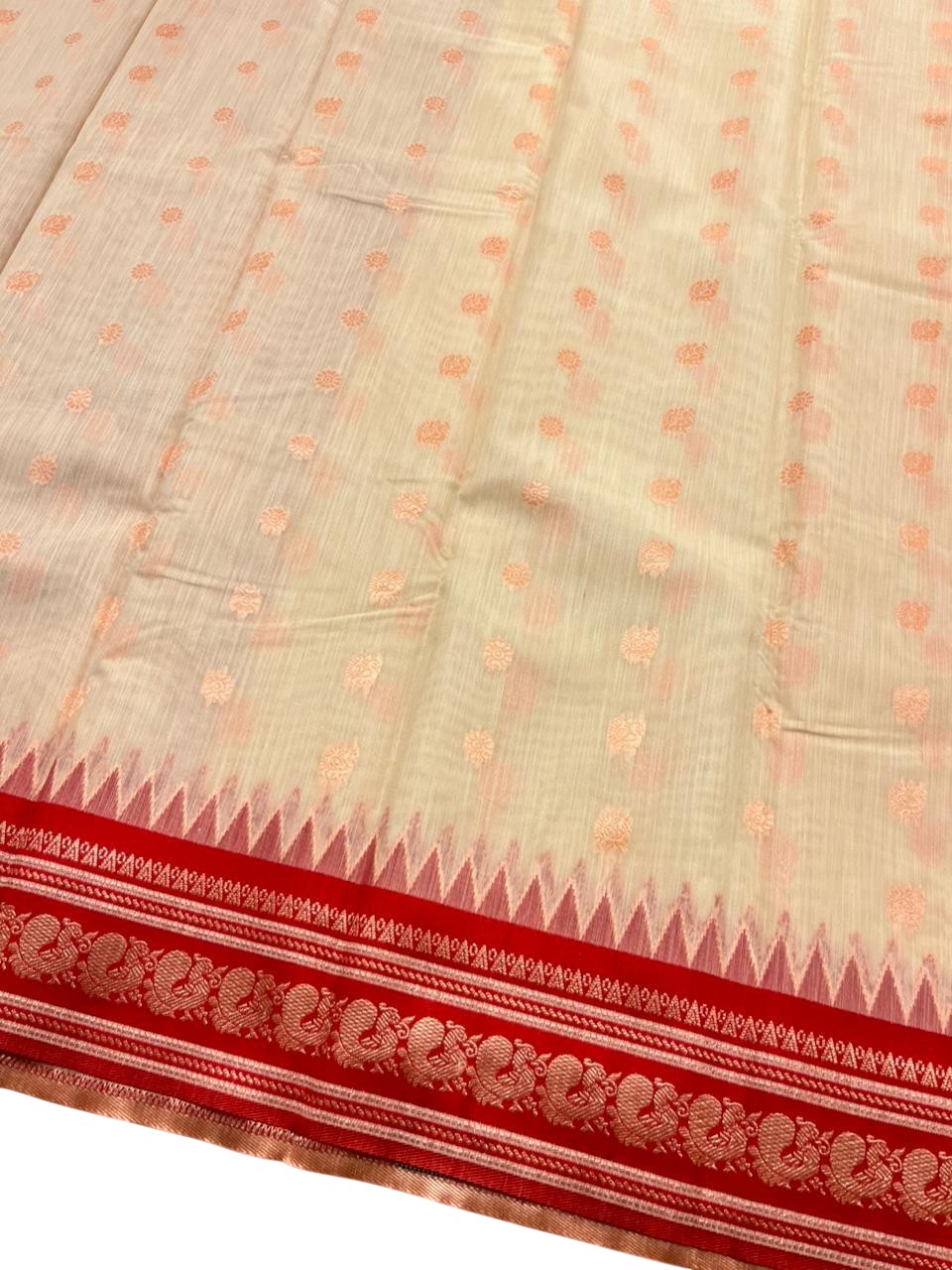 Southloom Kerala Cotton Silk With Woven Work On the Body With Beige And Red