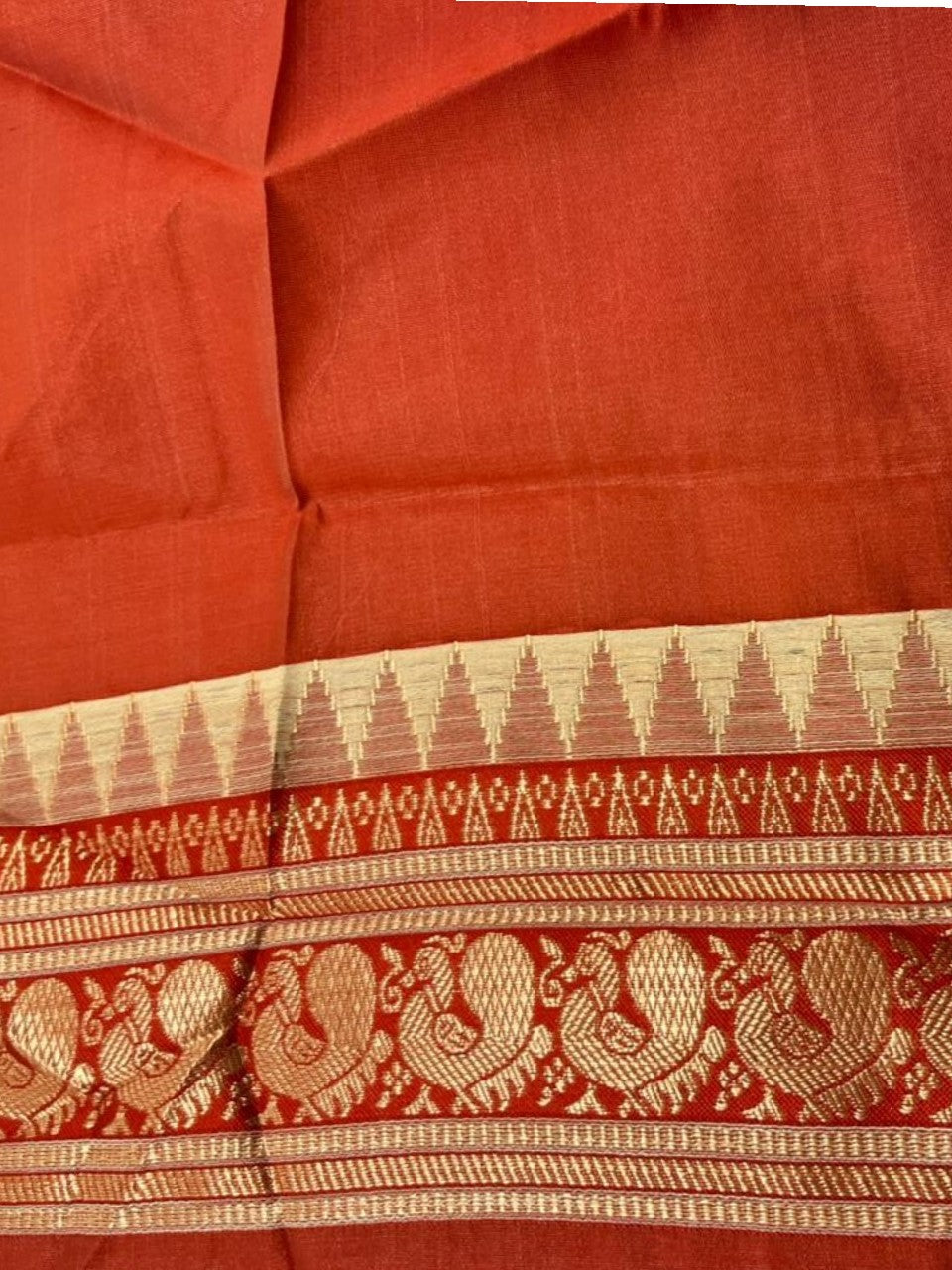 Southloom Kerala Cotton Silk With Woven Work On the Body With Beige And Red