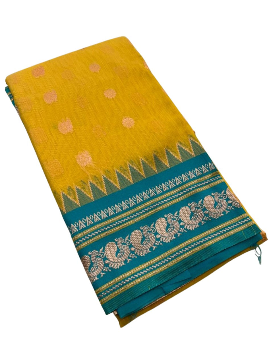 Southloom Kerala Cotton Silk With Woven Work On the Body With Yellow And Turquoise