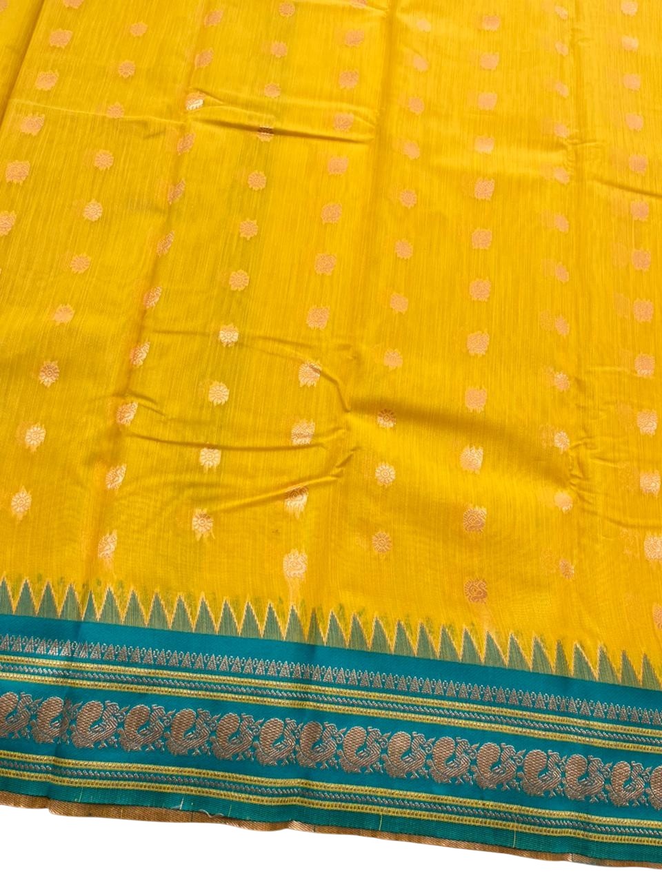 Southloom Kerala Cotton Silk With Woven Work On the Body With Yellow And Turquoise