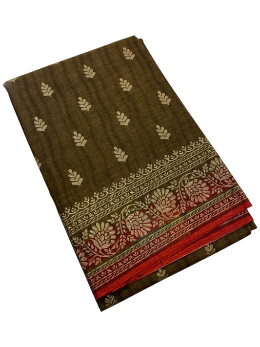 Southloom Muslin Cotton Saree With Floral Prints on the Body and Borders